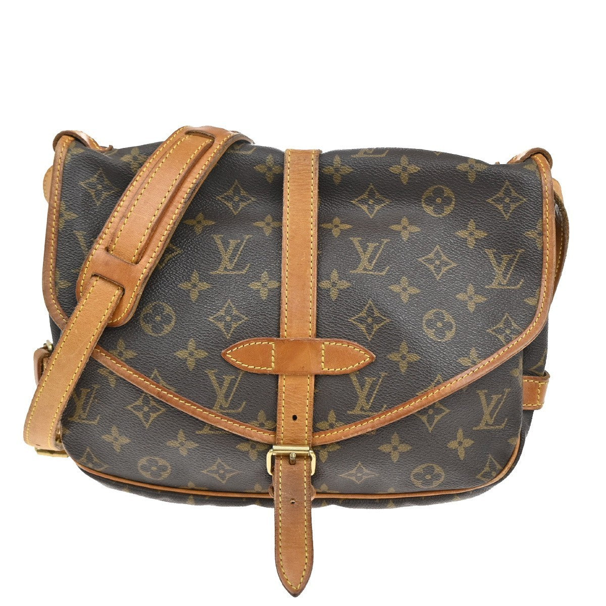 LOUIS VUITTON Logo Saumur 30 Shoulder Bag Monogram Leather Brown M42256 18TA319