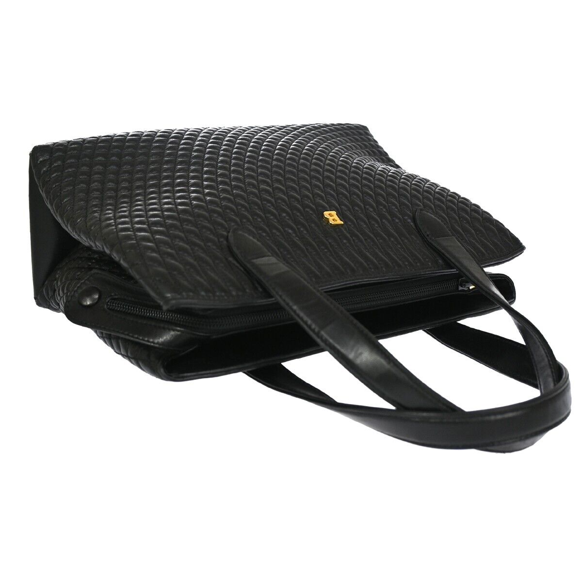 BALLY B Logo Fringe Tassel Shoulder Hand Bag Leather Black Gold-Plated 02EA083