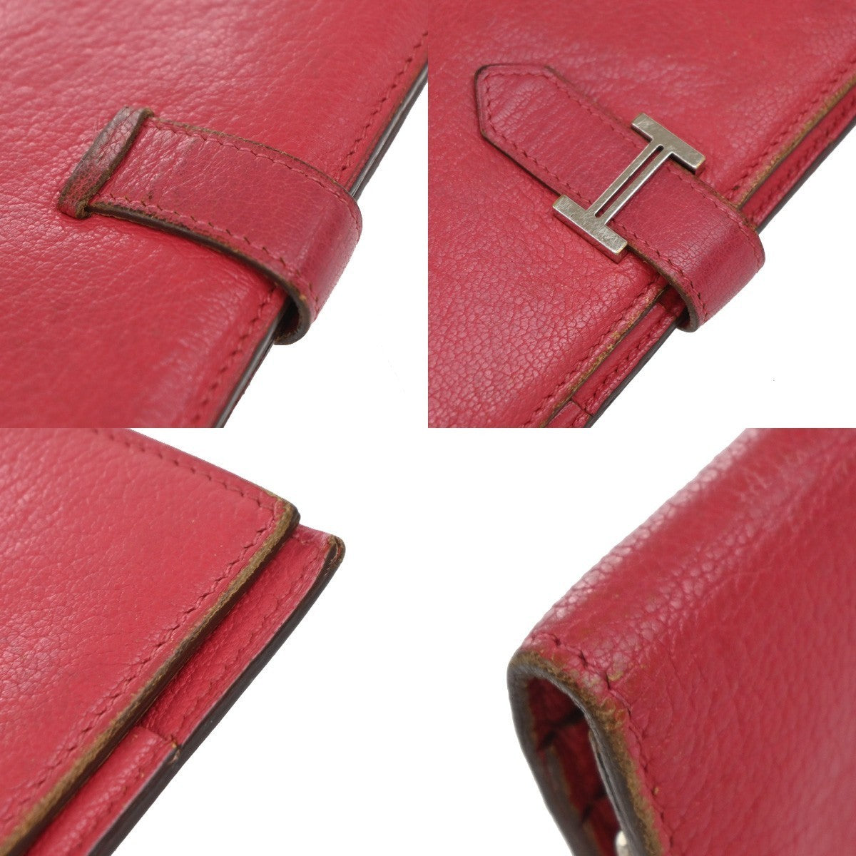 HERMES Logo Bearn Long Bifold Wallet Chevre Leather Pink France 61KP048