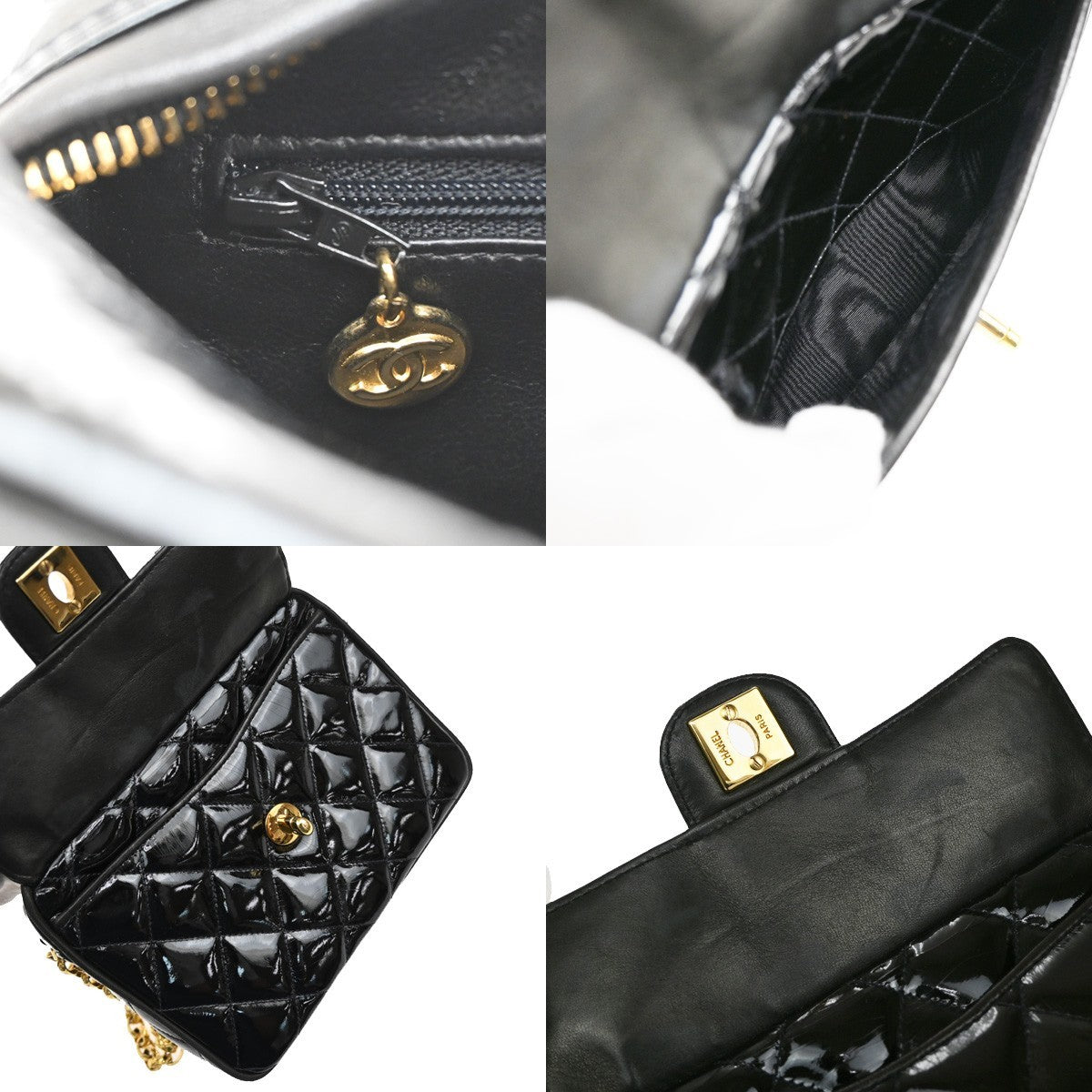 CHANEL CC Matelasse Mini Chain Shoulder Bag Patent Leather BK GHW VTG 375RL116