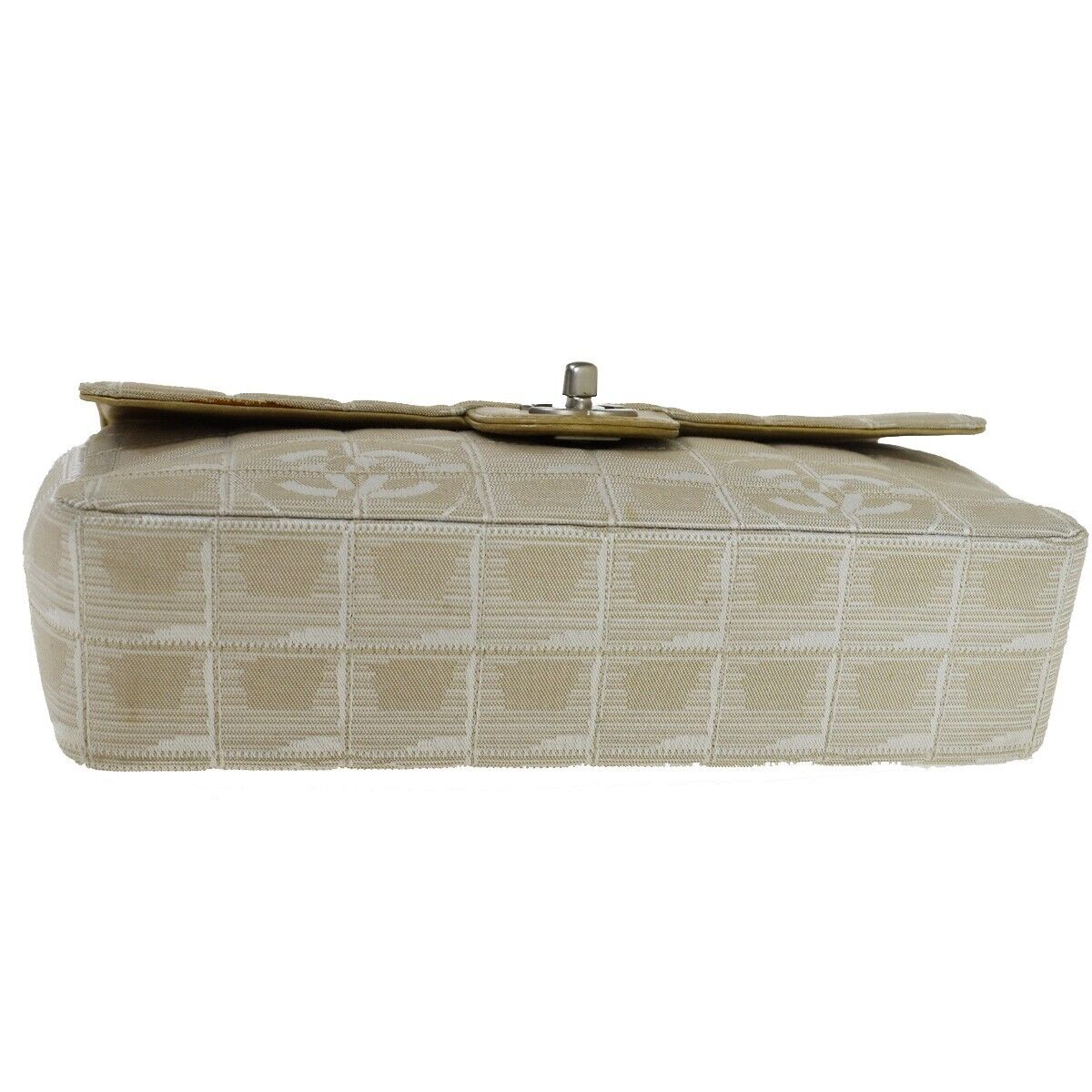 CHANEL CC New Travel Line Chain Shoulder Bag Jacquard Leather Beige 683RH753