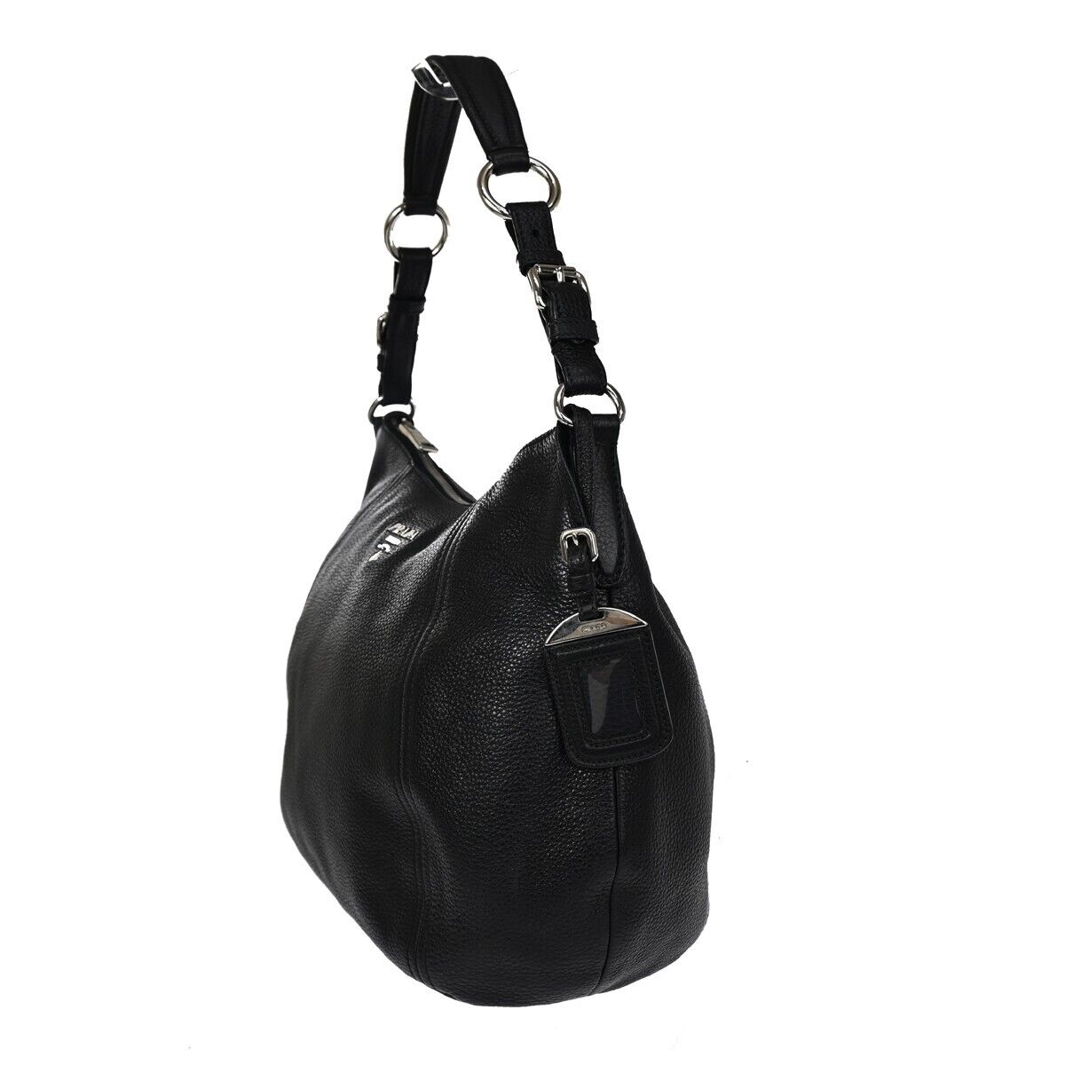 PRADA MILANO Logo Shoulder Bag Vitello Phenix Leather Nero Black SHW 53RH799