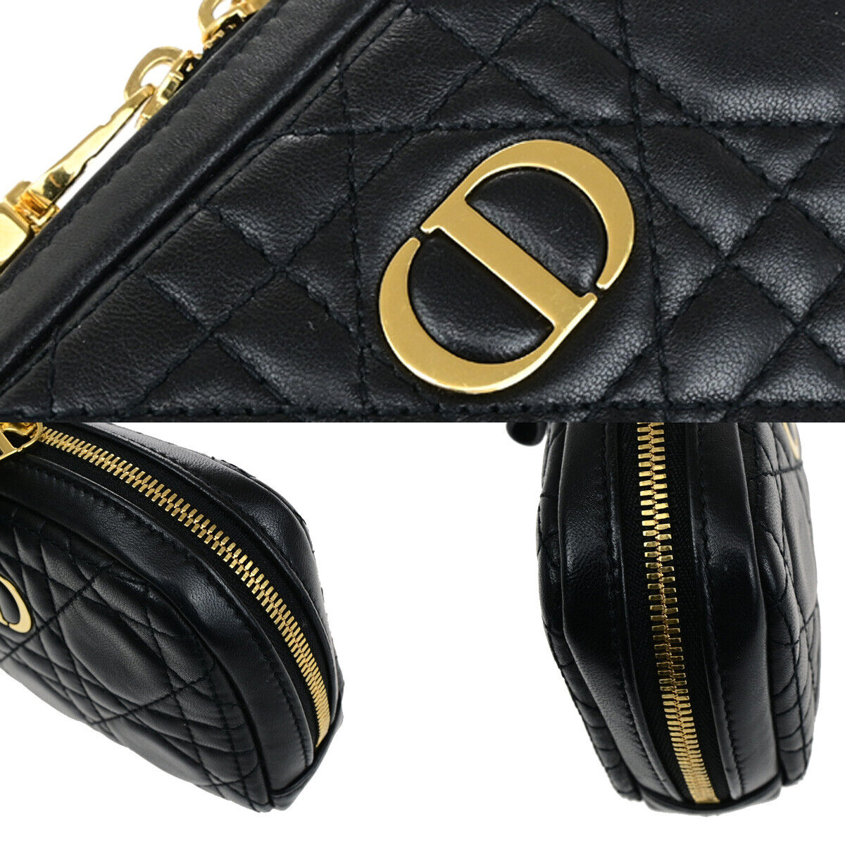 CHRISTIAN DIOR Logo Cannage Caro Mini Pouch Bag Leather Black GHW Italy 85RK740