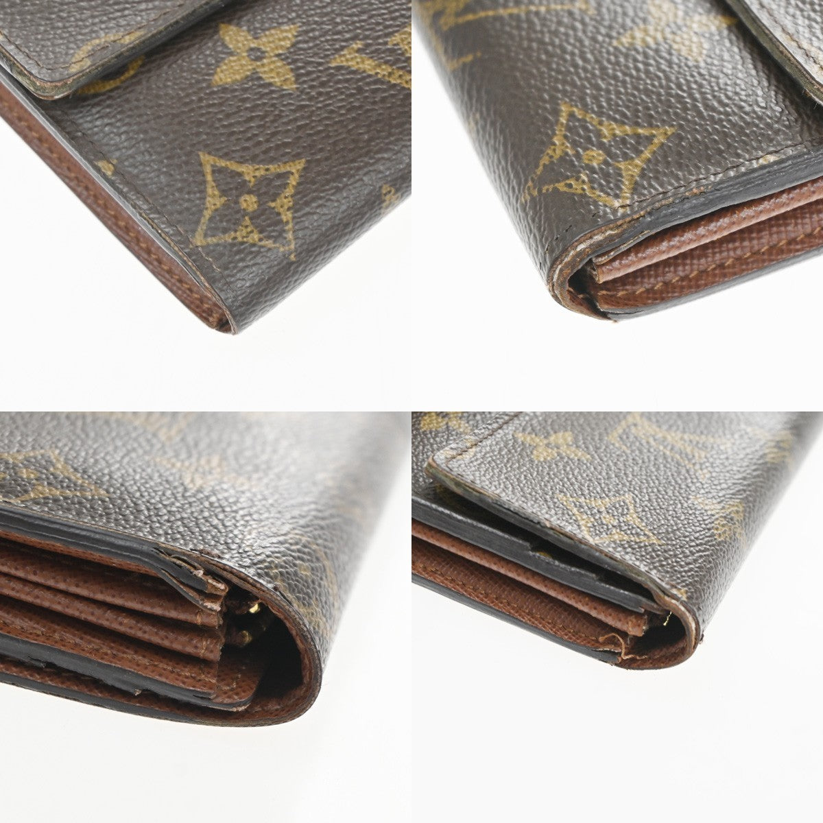 LOUIS VUITTON Sarah LV Logo 2 Set Bifold Wallet Monogram Leather Brown 65KC913