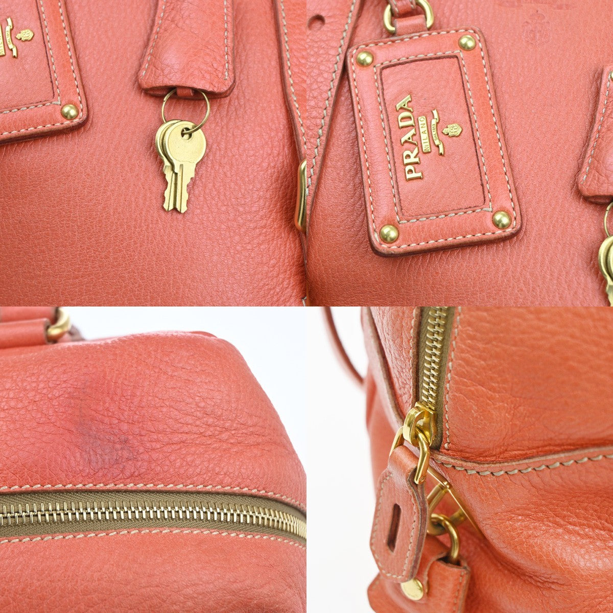 PRADA Logo Shoulder Tote Bag Leather Orange GHW Italy 34KP583