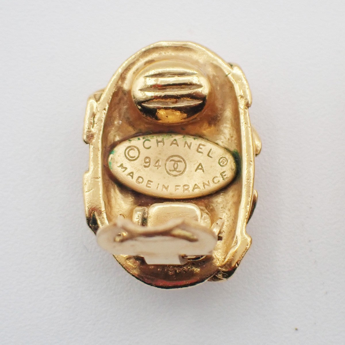 CHANEL CC Logo Button Earring 94A Clip-On Gold-Plated France Vintage 80RL937
