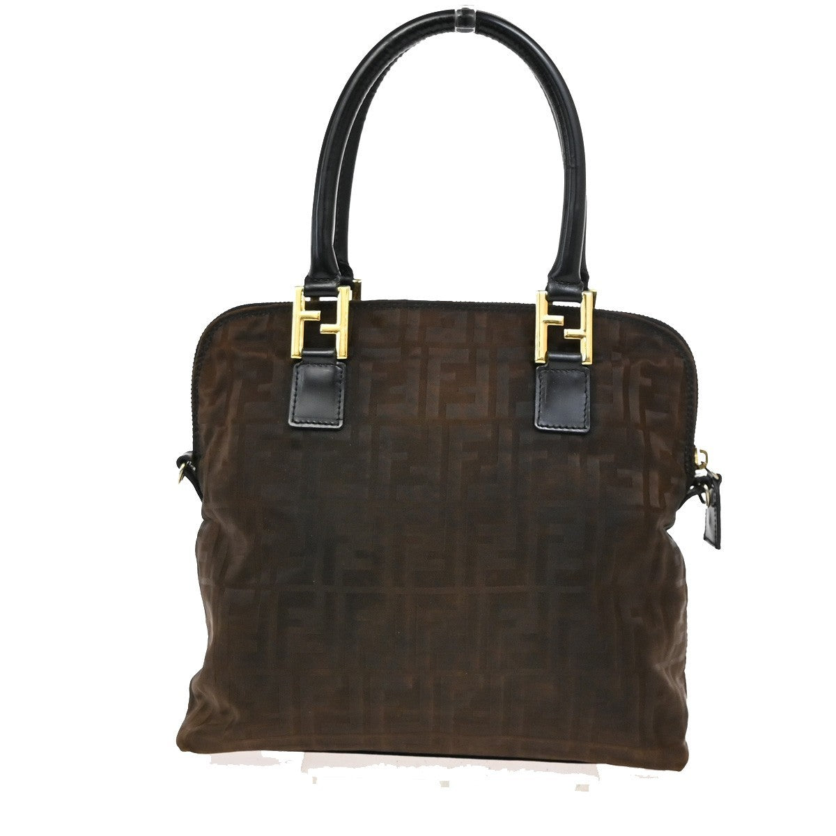 FENDI Logo Zucca Hand Bag Canvas Leather Brown GHW Italy 68TA033