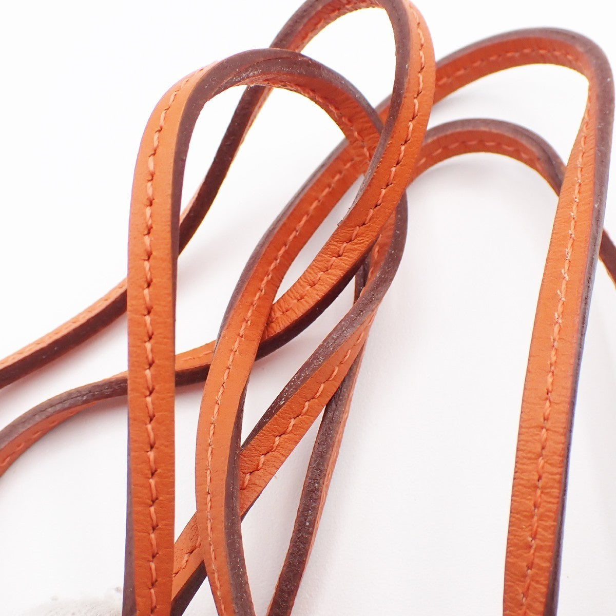 HERMES H Logo Necklace Touareg Pendant Leather Silver Brown Accessory 36RL753