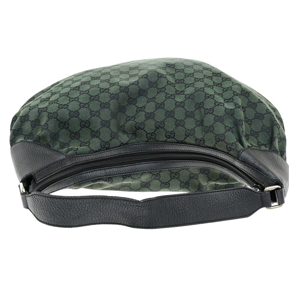 GUCCI Logo GG Pattern Shoulder Tote Bag Canvas Leather Green Black Italy 87EE030