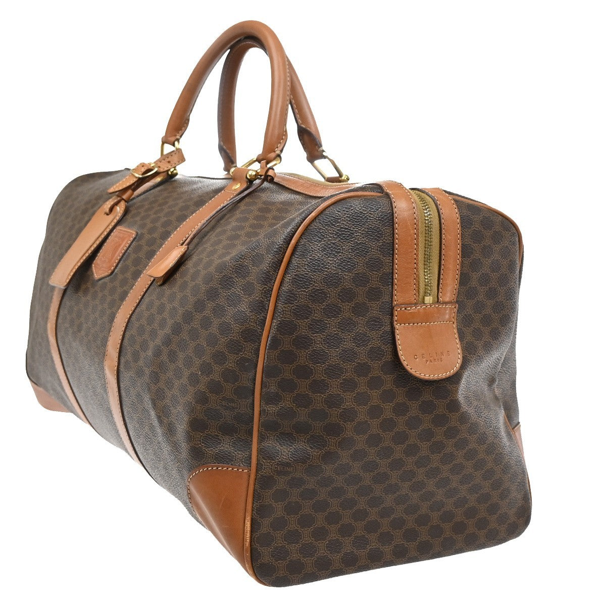 CELINE Logo Macadam Pattern Travel Hand Boston Bag PVC Leather Brown 62CA283