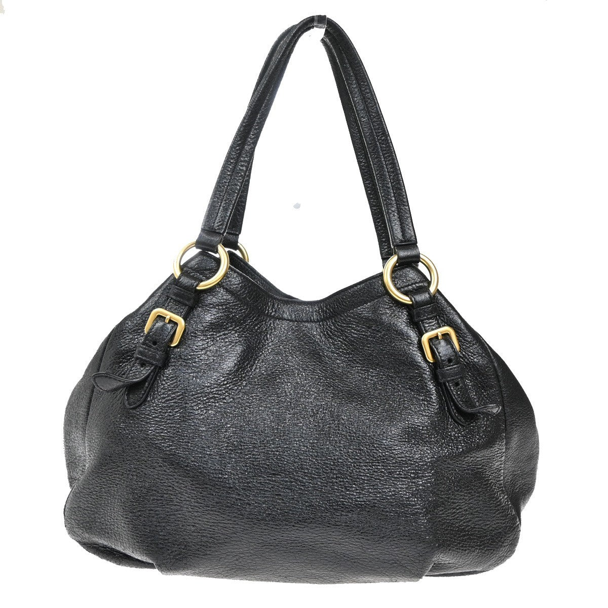 PRADA  Logo Shoulder Bag Snap Closure Leather Black Gold Italy  72TA071