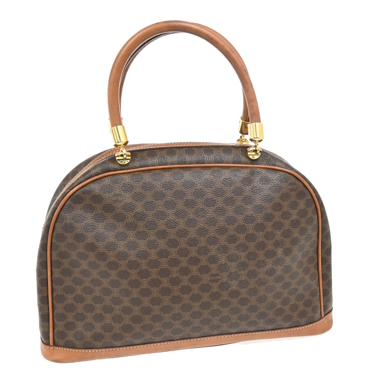 CELINE Logo Macadam Pattern Hand Bag PVC Leather Brown GHW Made in Italy 86KB345