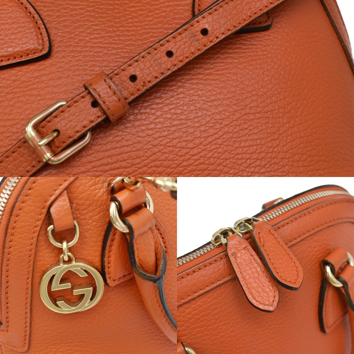 GUCCI Logo Interlocking G 2Way Shoulder Hand Bag Leather Orange GHW 93KB068