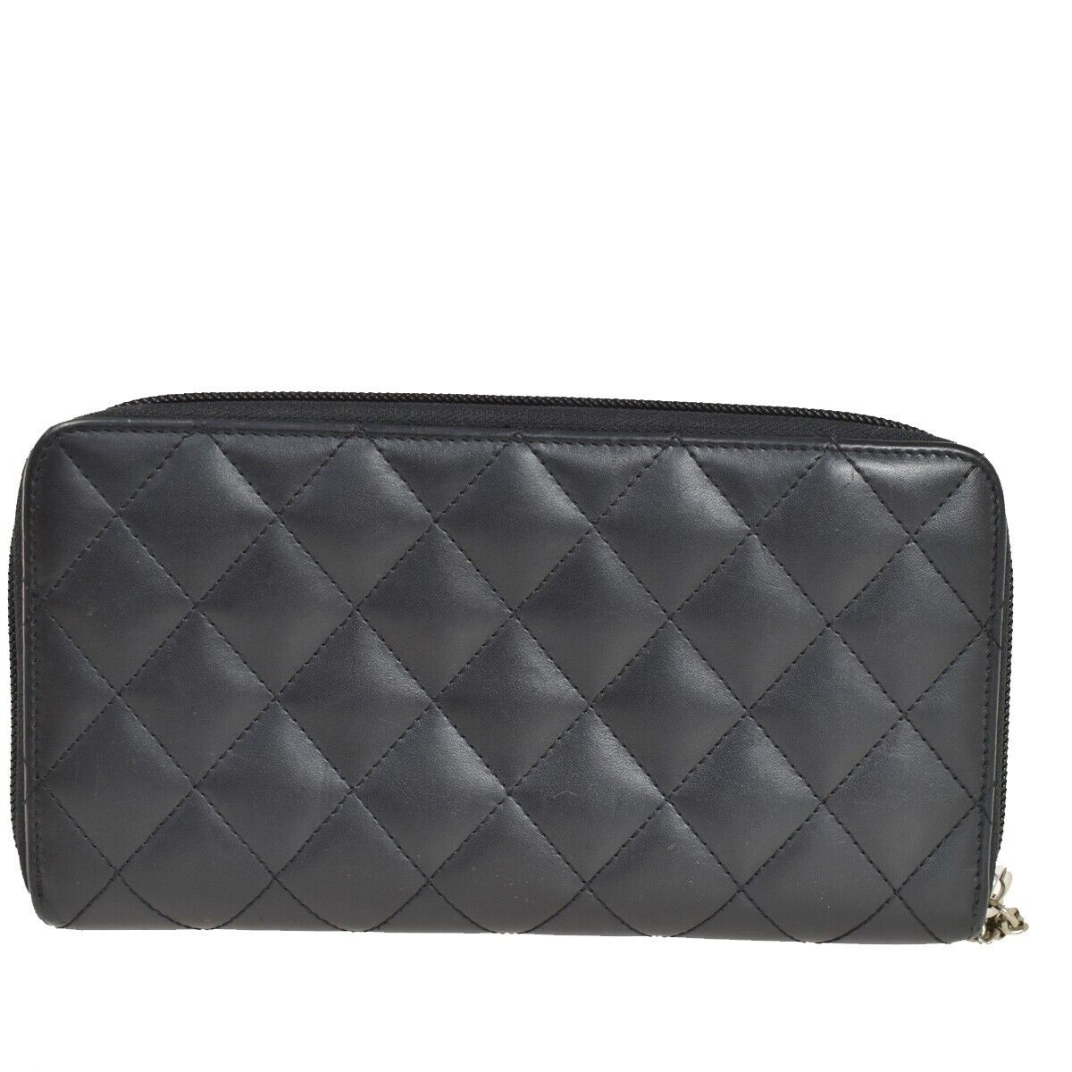 CHANEL CC Cambon Long Zipper Bifold Wallet Patent Leather Black SHW 75YC568