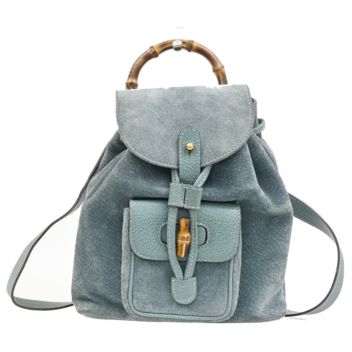 GUCCI Logo Bamboo Handle Mini Backpack Bag Suede Leather Green GHW Italy 36KC838