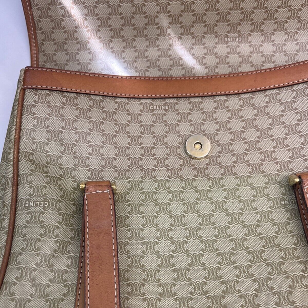 CELINE Logo Macadam Pattern Shoulder Tote Bag PVC Leather Brown GHW 61SJ063