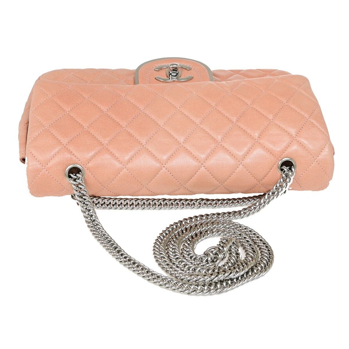 CHANEL CC Matelasse 25 Double Flap Chain Shoulder Bag Leather Pink 373RK146