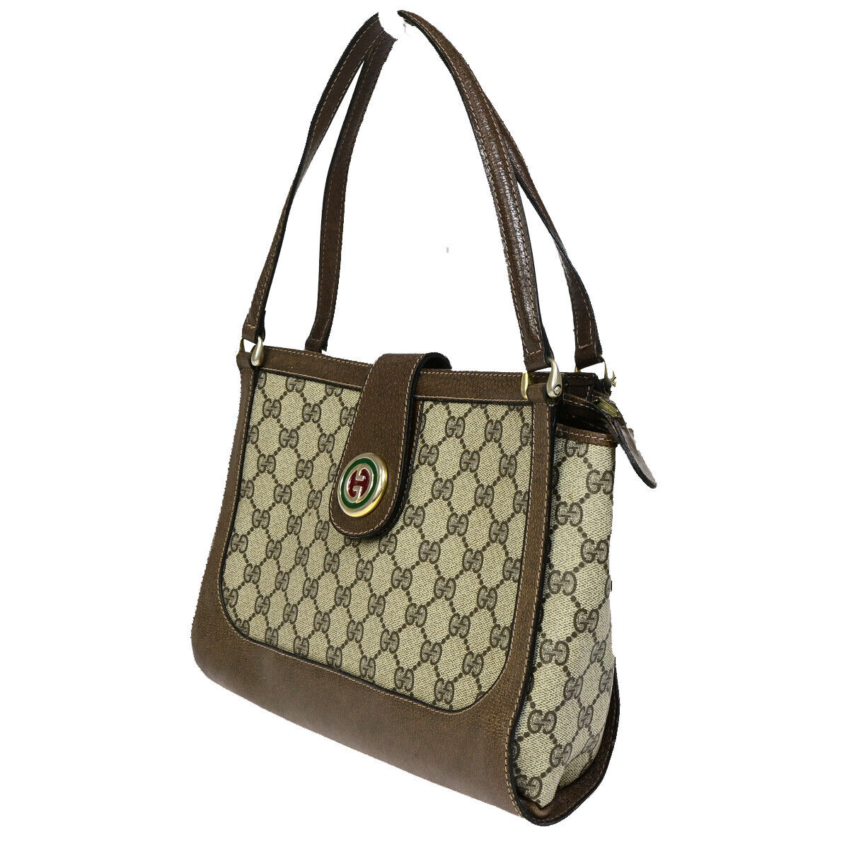 GUCCI Logo GG Pattern Shoulder Bag PVC Leather Brown Italy 69YF268