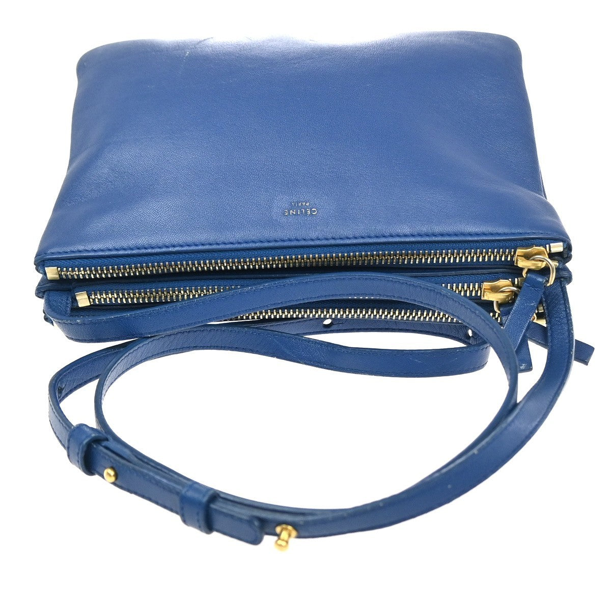 CELINE Logo Trio Crossbody Shoulder Bag Leather Blue Italy 87KP580