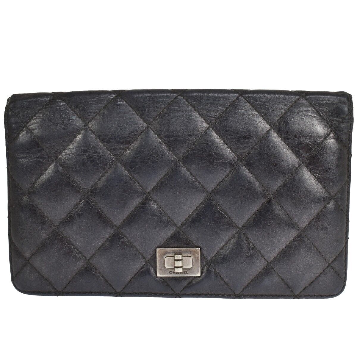 CHANEL CC Logo Matelasse Bifold Long Wallet Purse Leather Black France 60SH438