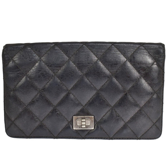 CHANEL CC Logo Matelasse Bifold Long Wallet Purse Leather Black France 60SH438