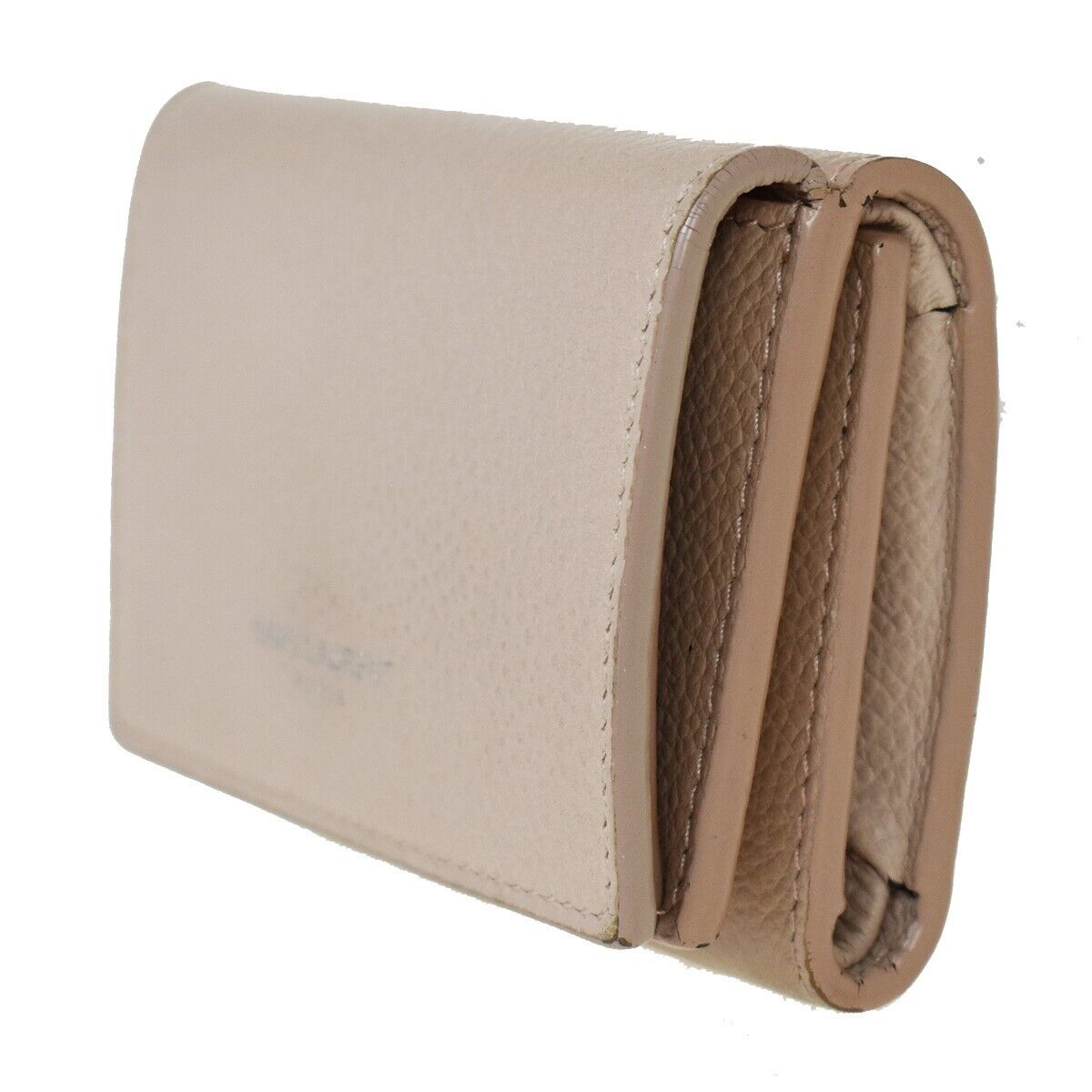 SAINT LAURENT YSL Logo Trifold Wallet Purse Leather Pink Beige Italy 05JH713