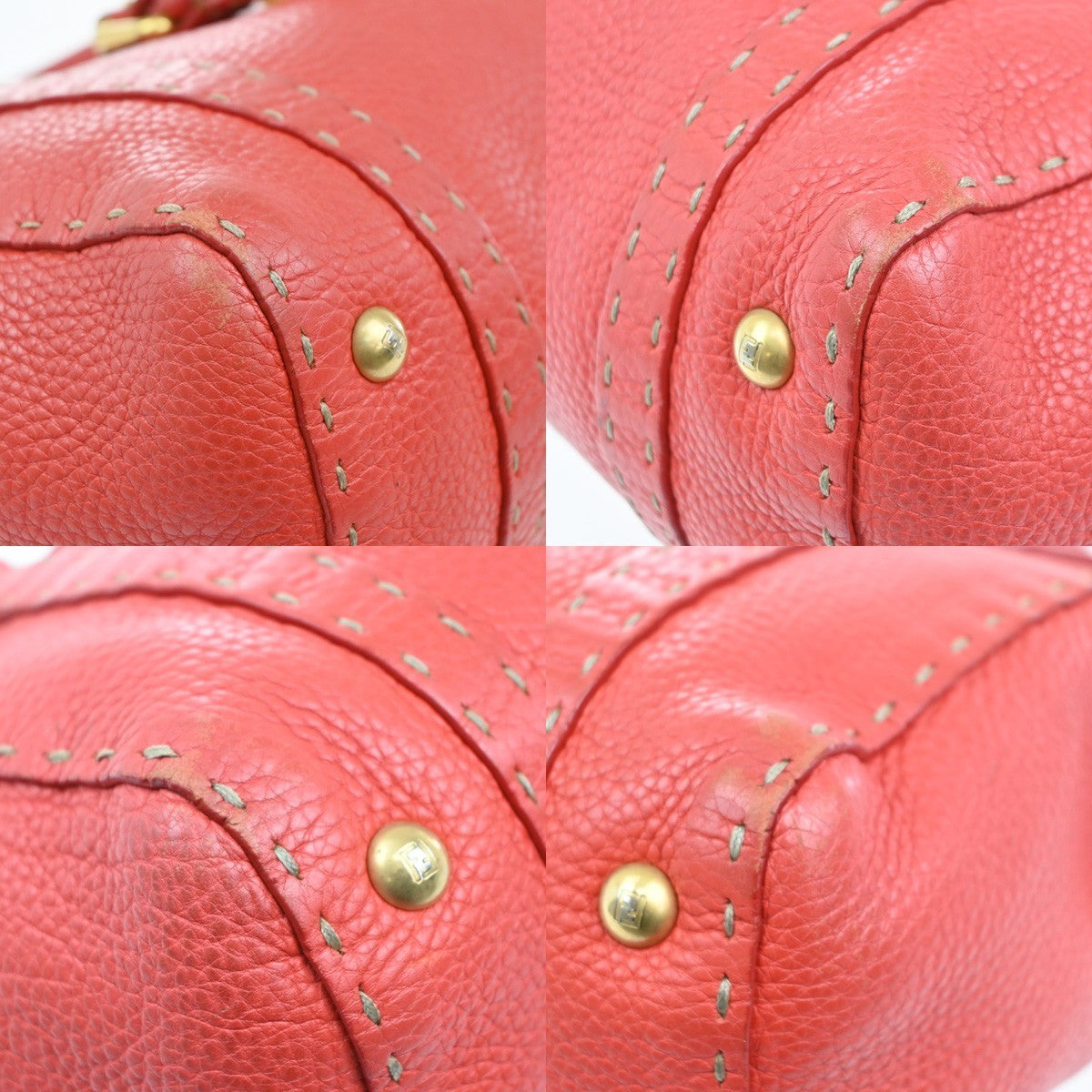 FENDI Logo Selleria Mini Linda Hand Bag Leather Red GHW Italy 31MA128