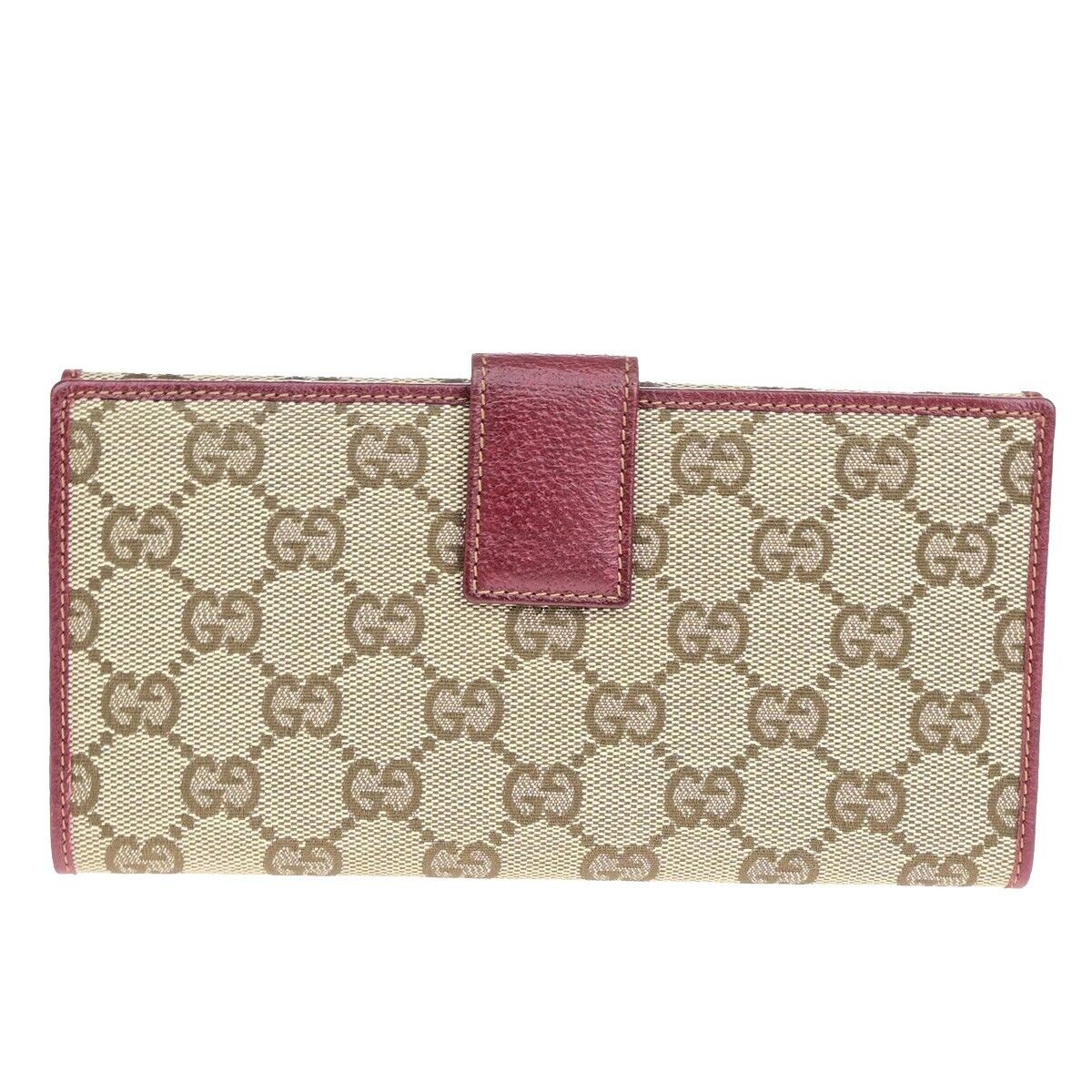 GUCCI Logo GG Pattern Long Bifold Wallet Canvas Leather Brown Bordeaux 88EB467