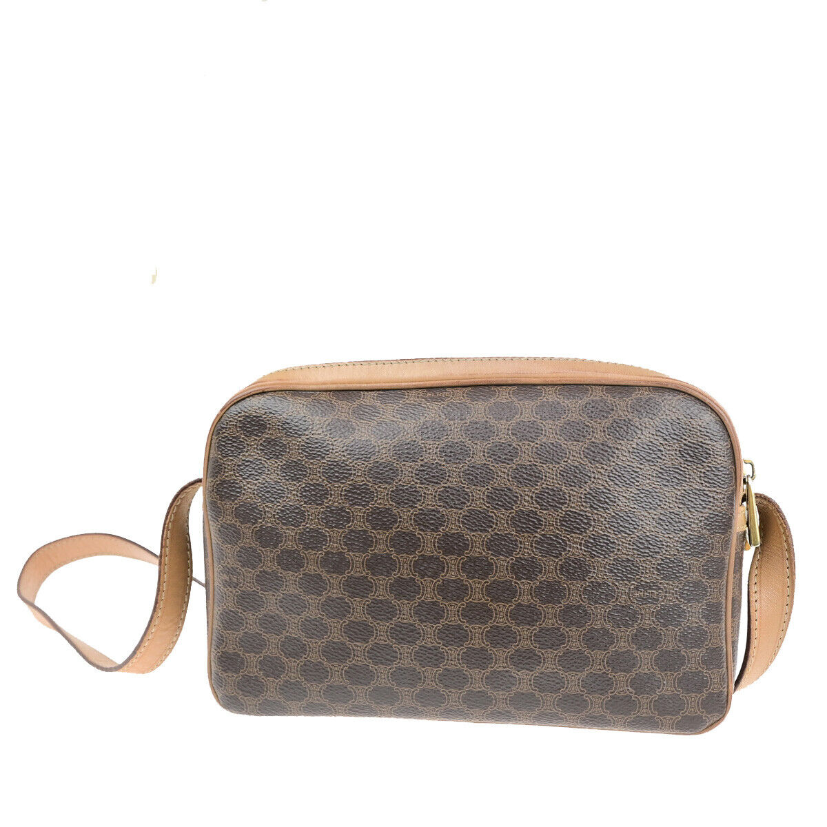 CELINE Logo Macadam Pattern Shoulder Bag PVC Leather Brown GHW Italy 35YG591