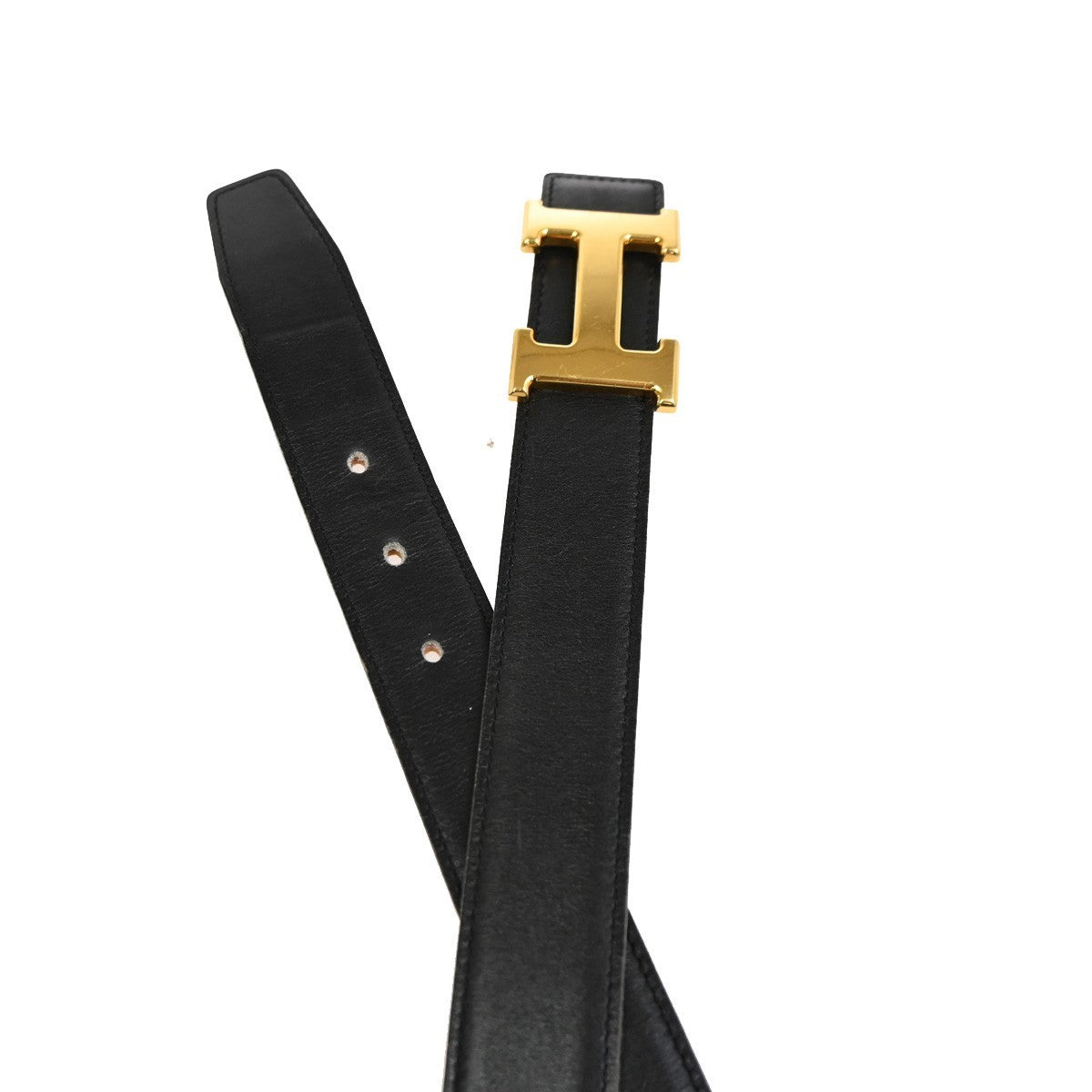 HERMES Logo Constant Reversible Buckle Belt Size 65 Leather Black BN GHW 34RL984