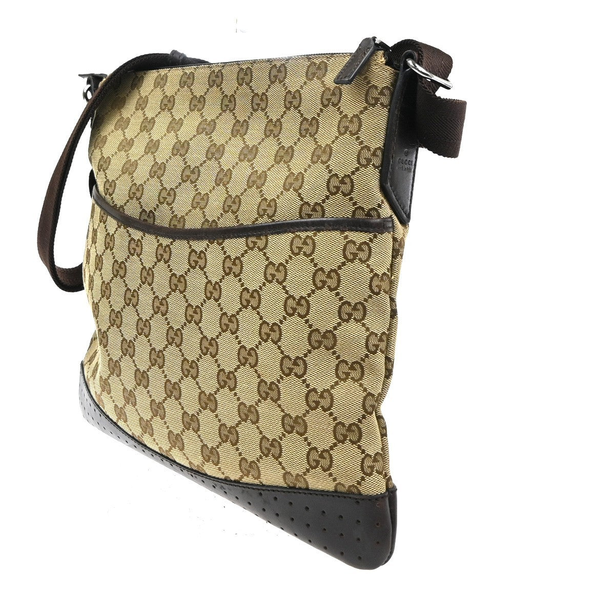 GUCCI Logo GG Crossbody Shoulder Bag Leather Canvas Brown SHW Italy 83KD060