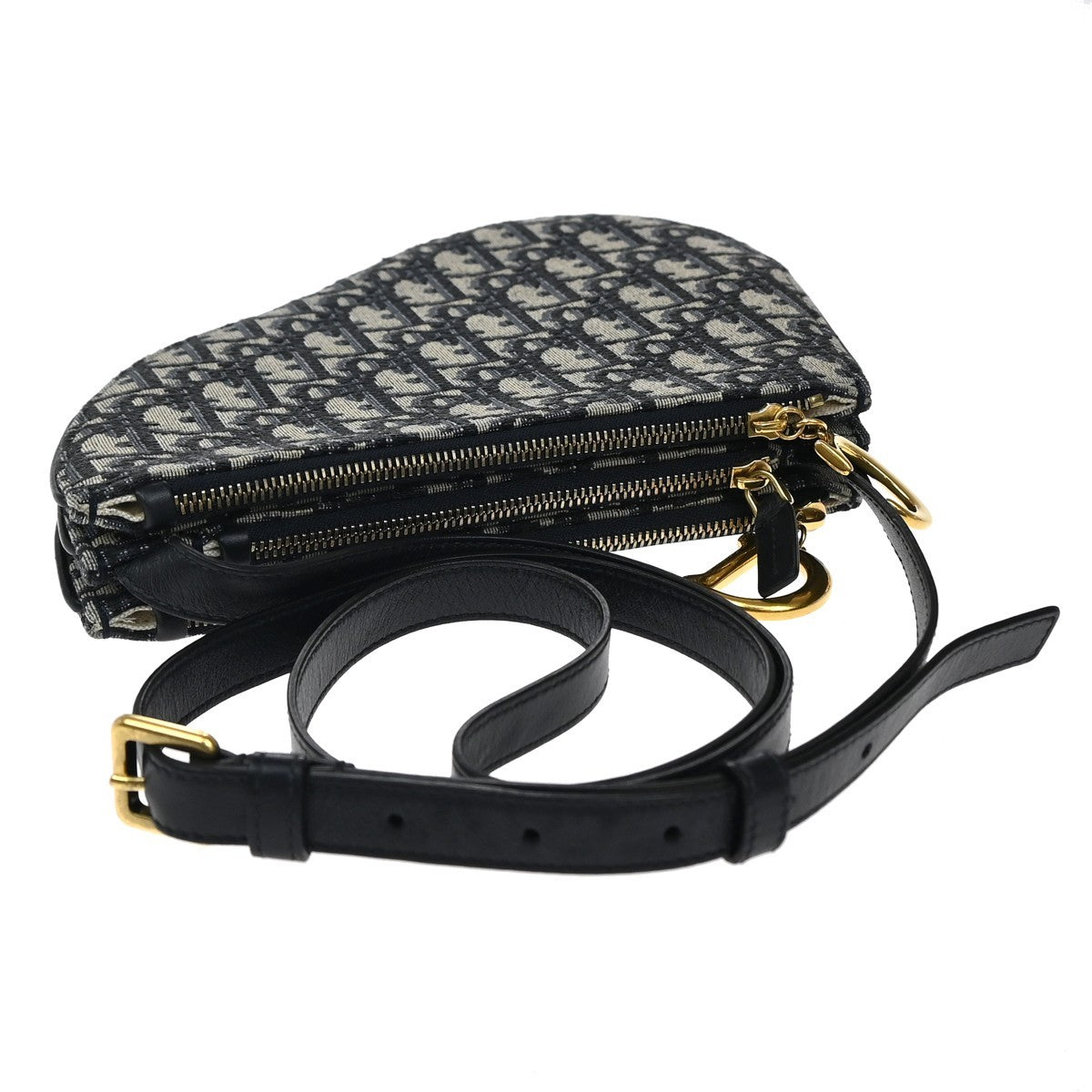 CHRISTIAN DIOR Trotter Saddle Shoulder Bag Canvas Leather Navy Blue 663RF899