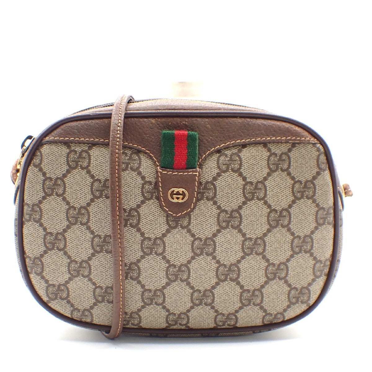 GUCCI GG Pattern Sherry Line Mini Shoulder Bag PVC Leather Beige Brown 32KC369