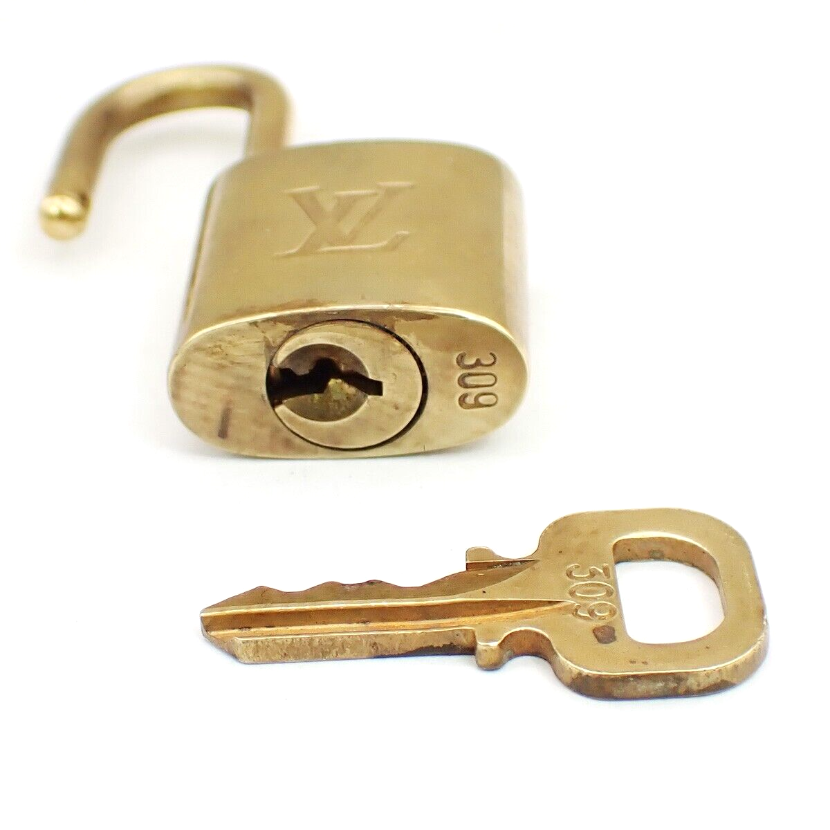 LOUIS VUITTON LV 10 Set  Padlock Key Bag Charm Cadena Gold Plated France 37YF814
