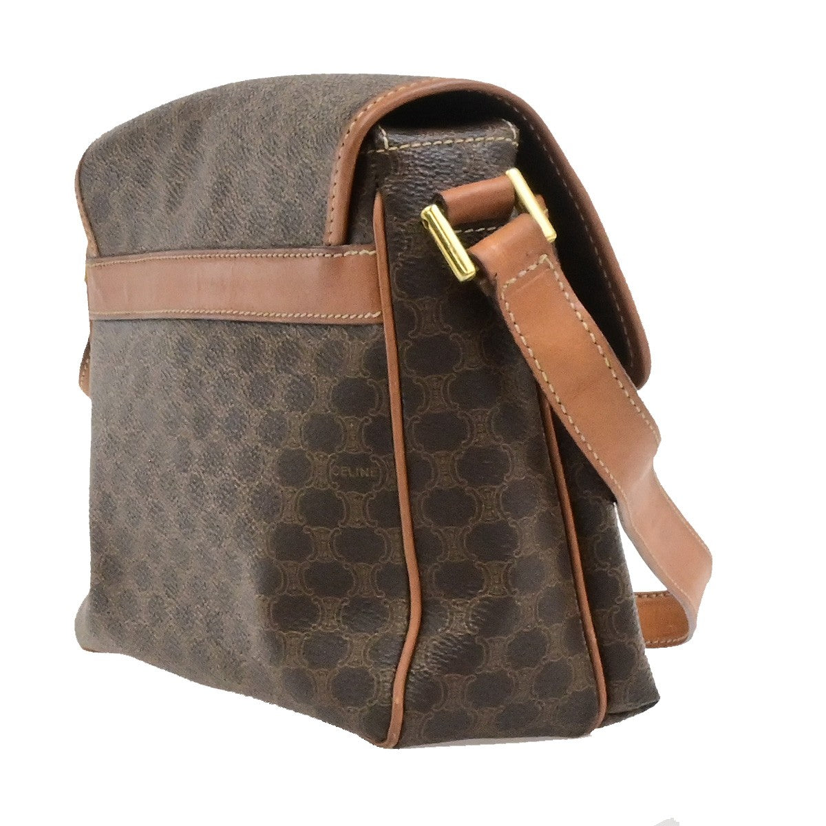 CELINE Logo Macadam Pattern Shoulder Bag PVC Leather Brown GHW Italy 64YH136