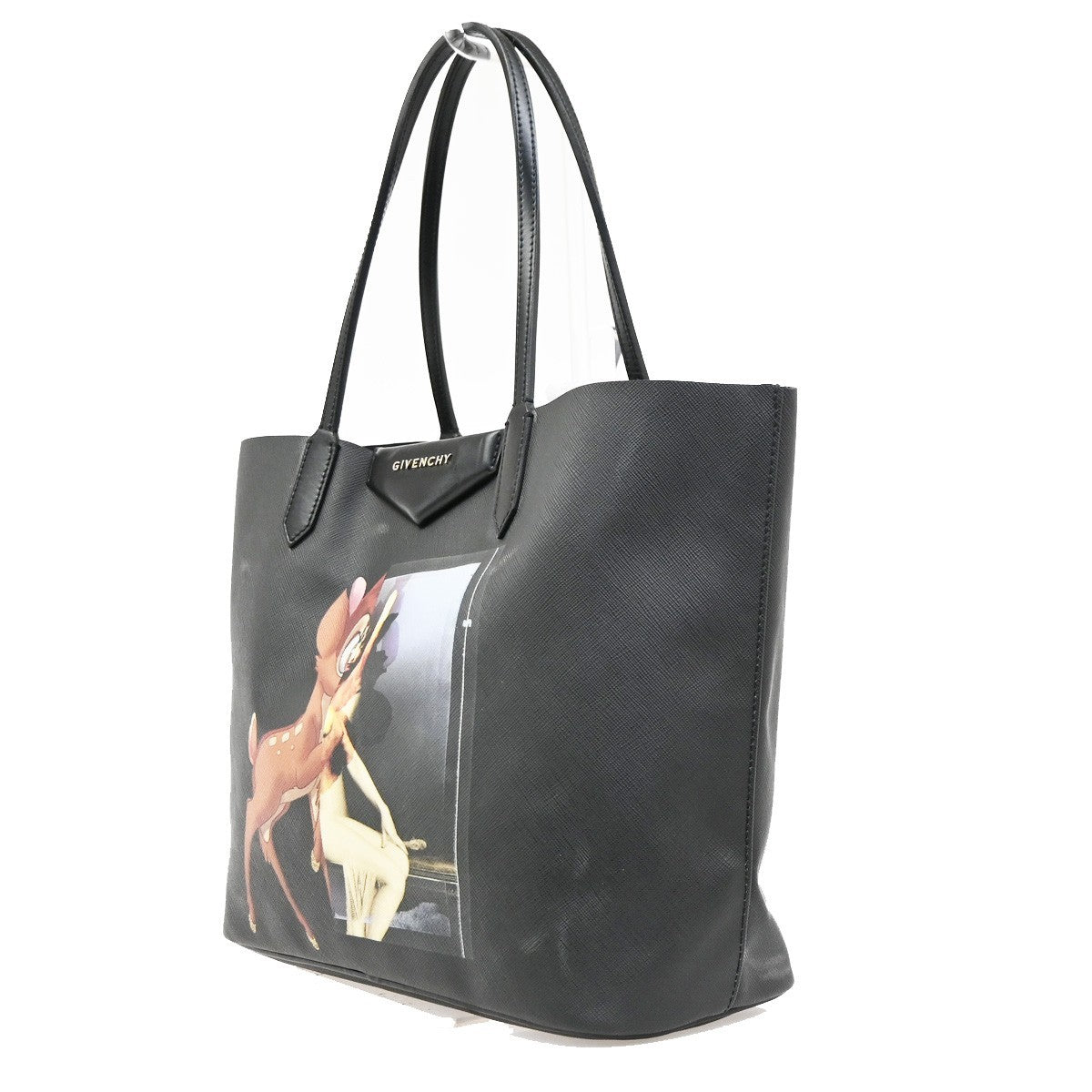 GIVENCHY Logo Antigona Bambi Shoulder Tote Bag PVC Leather Black Italy 67MA682