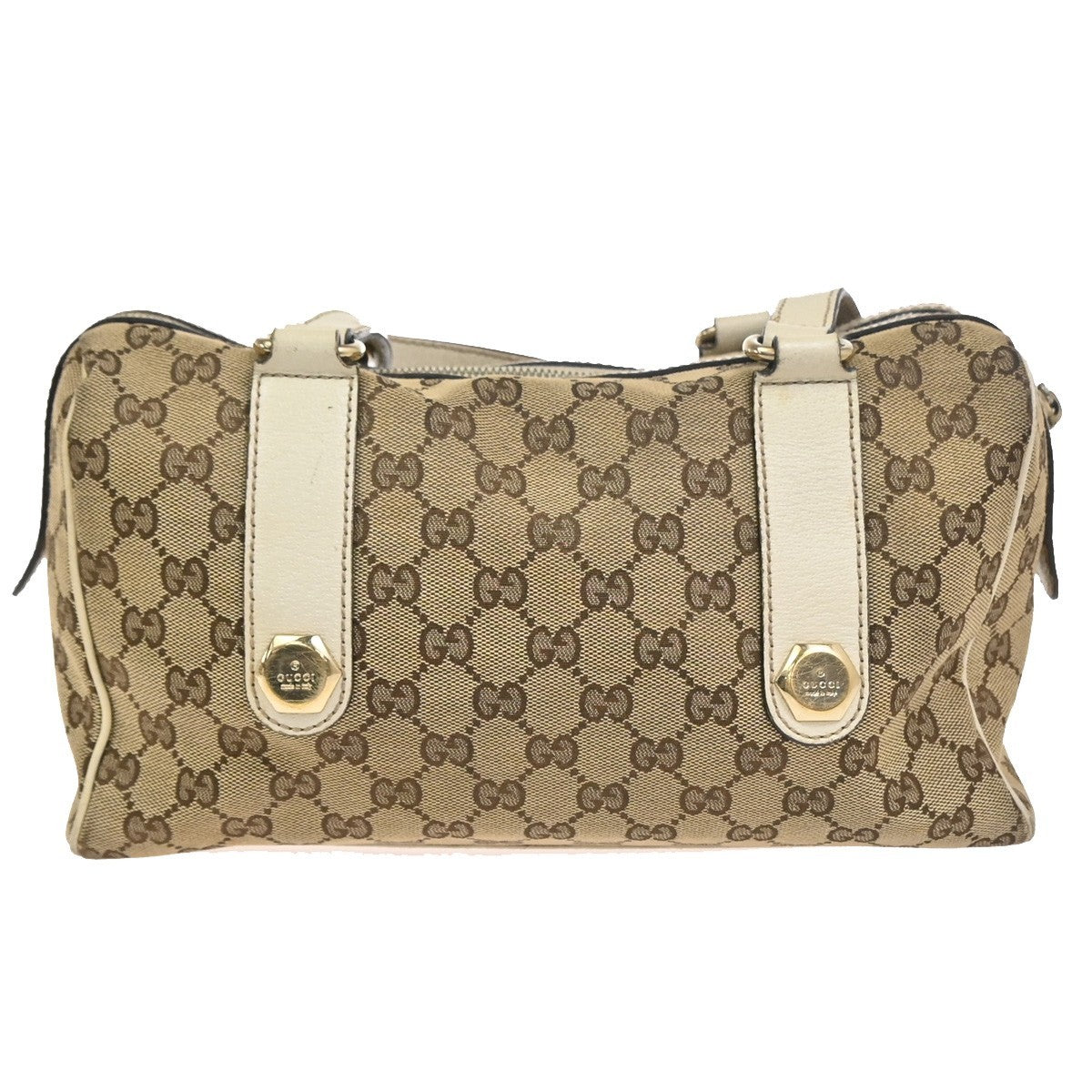 GUCCI GG Pattern Charmy Hand Boston Bag Canvas Leather Brown White GHW 04ZA341