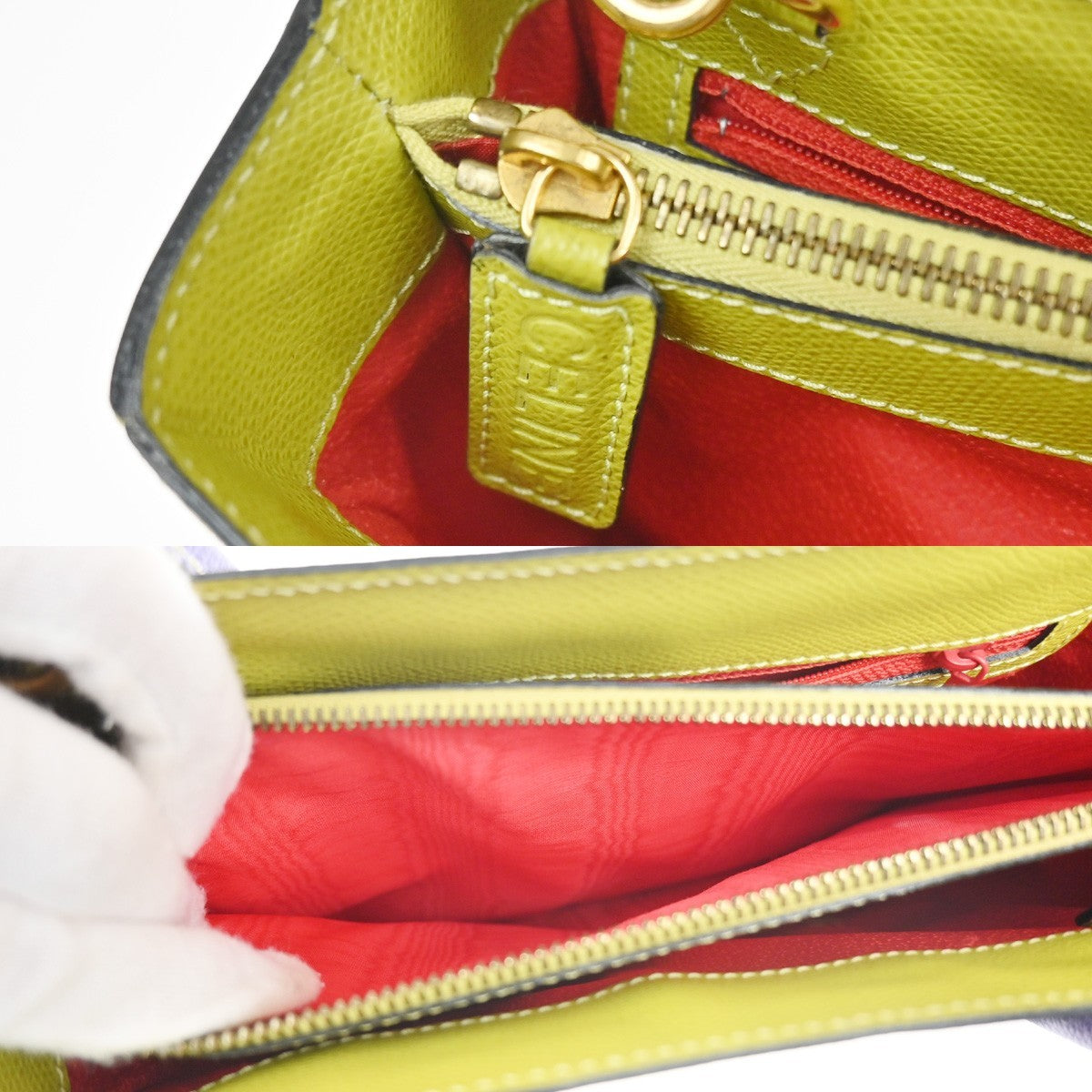 CELINE Logo 2Way Shoulder Hand Bag Leather Green Purple GHW Italy 70RL972