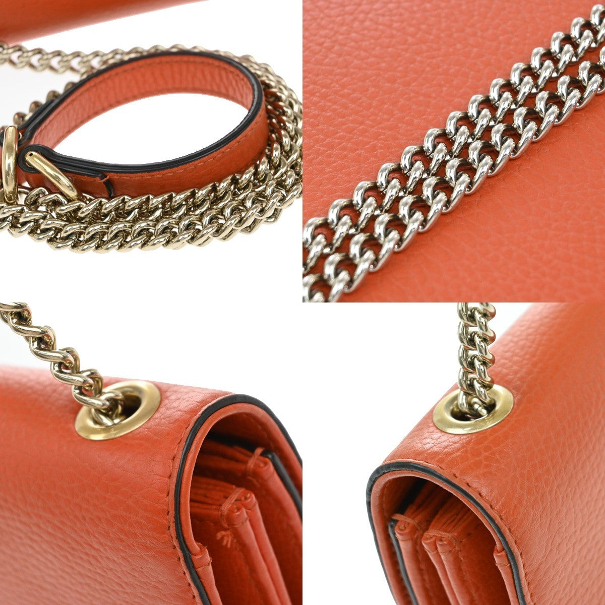 GUCCI Logo Interlocking G Chain Mini Shoulder Bag Leather Orange GHW 58KP125
