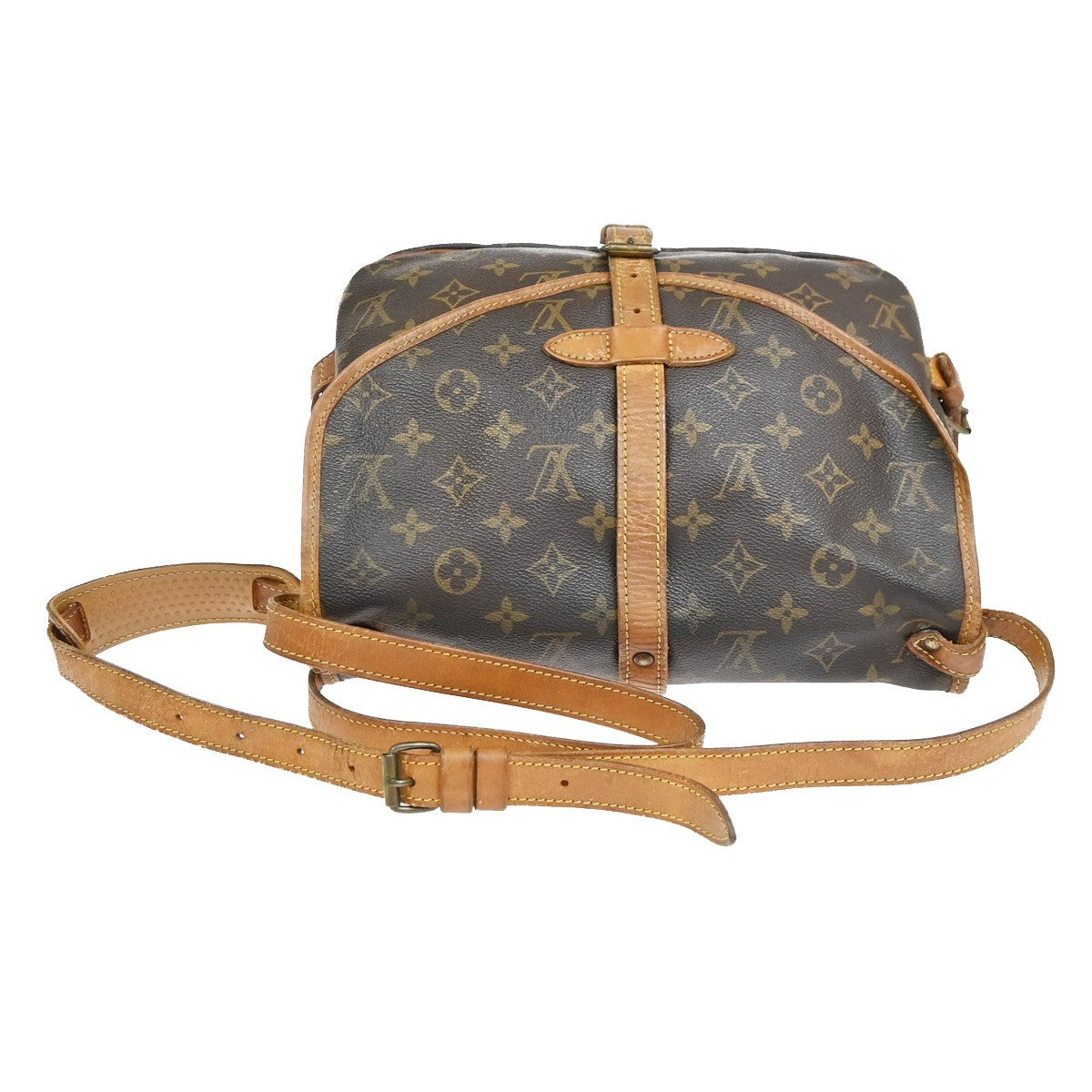 LOUIS VUITTON Logo Saumur 30 Shoulder Bag Monogram Leather Brown M42256 31YJ183