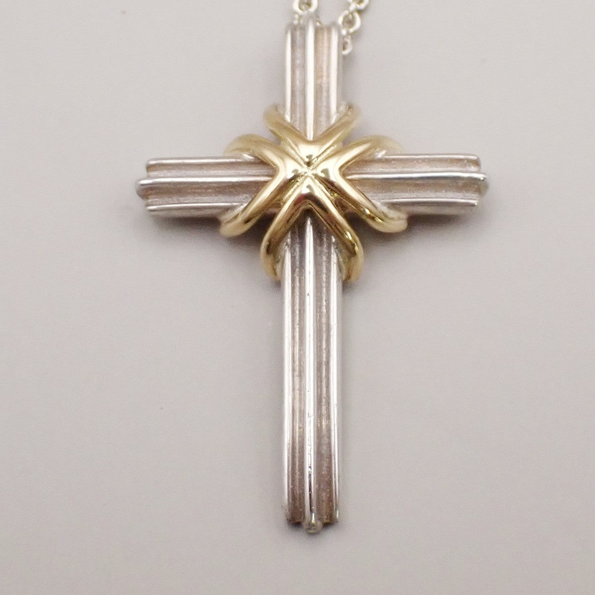 Tiffany & Co. Signature Cross Chain Necklace Pendant Silver 925/Gold 750 83RF610