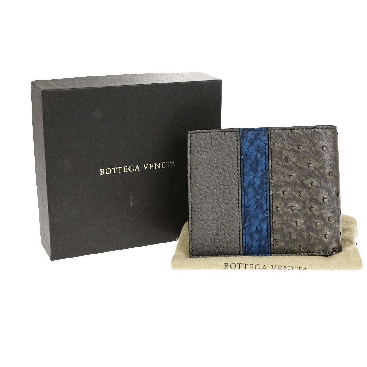 BOTTEGA VENETA Logo Compact Bifold Wallet Exotic Leather Brown Blue 68EC004
