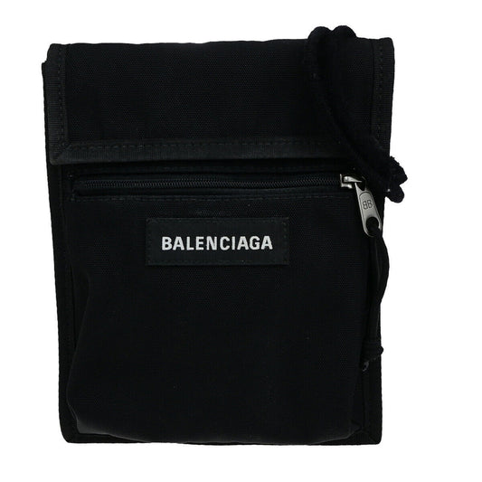 BALENCIAGA Logo Mini Shoulder Bag Nylon Leather Black Italy 62YG742