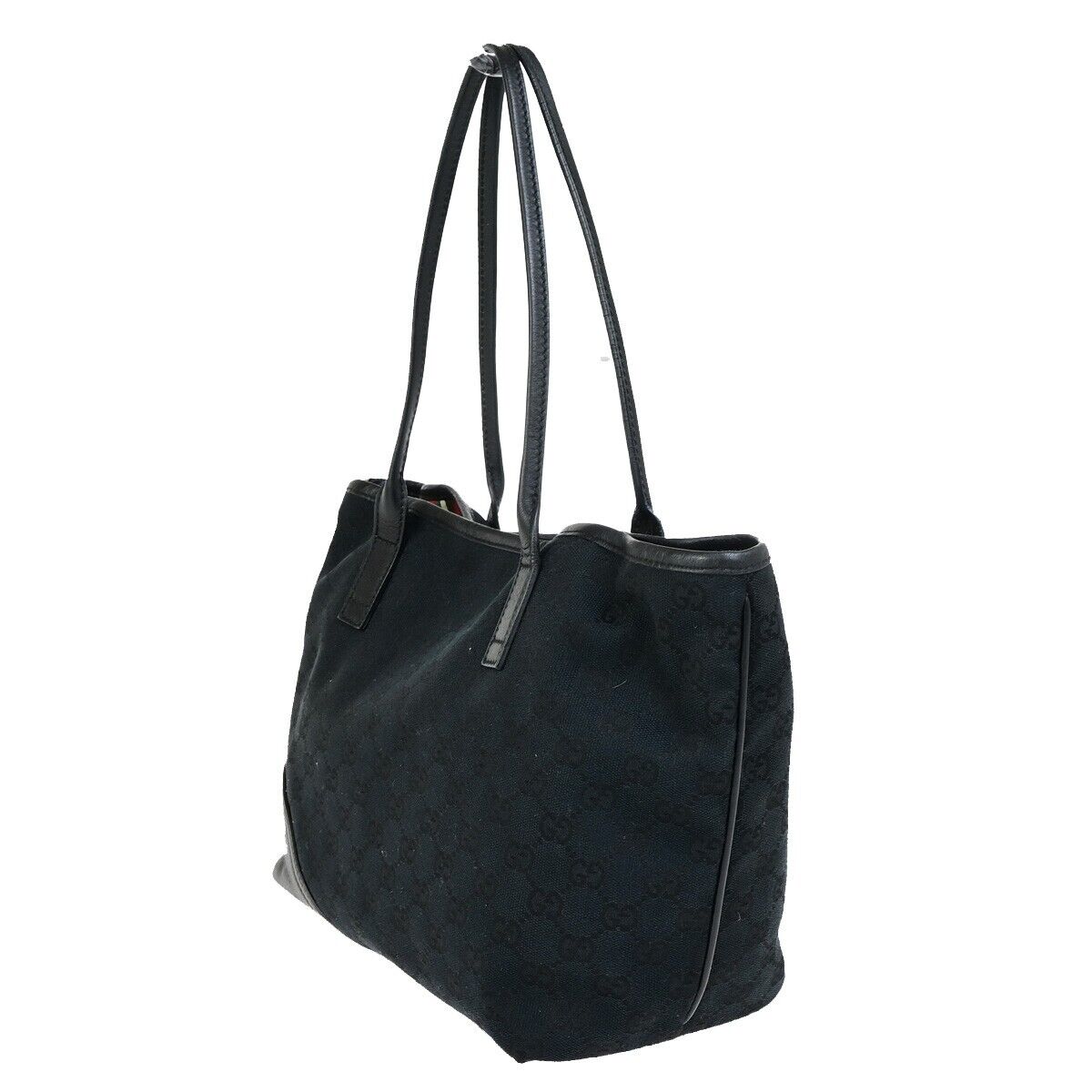 GUCCI Logo GG Pattern Shoulder Tote Bag Canvas Leather Black Italy 33FB339