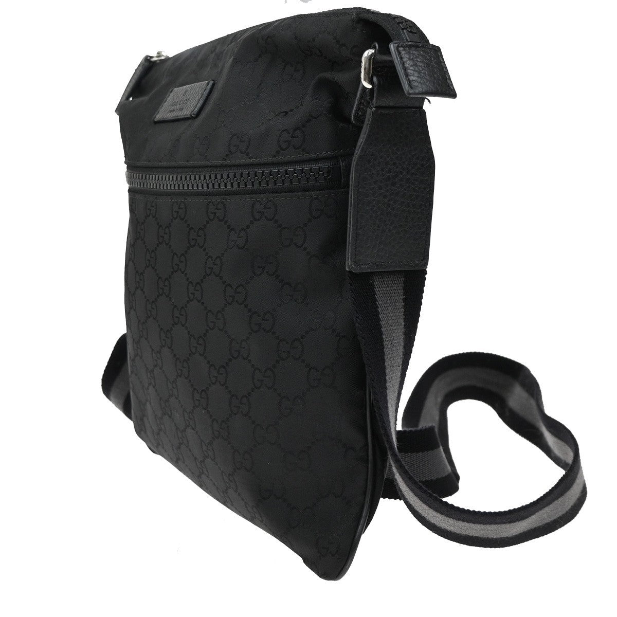 GUCCI GG Pattern Crossbody Shoulder Bag Canvas Leather Black Italy 31KB394