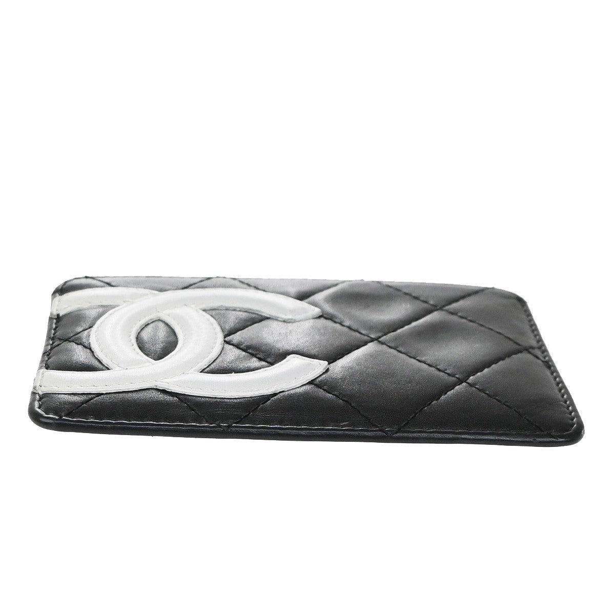 CHANEL CC Logo Cambon Card Case Wallet Leather Black White Italy 31CA987