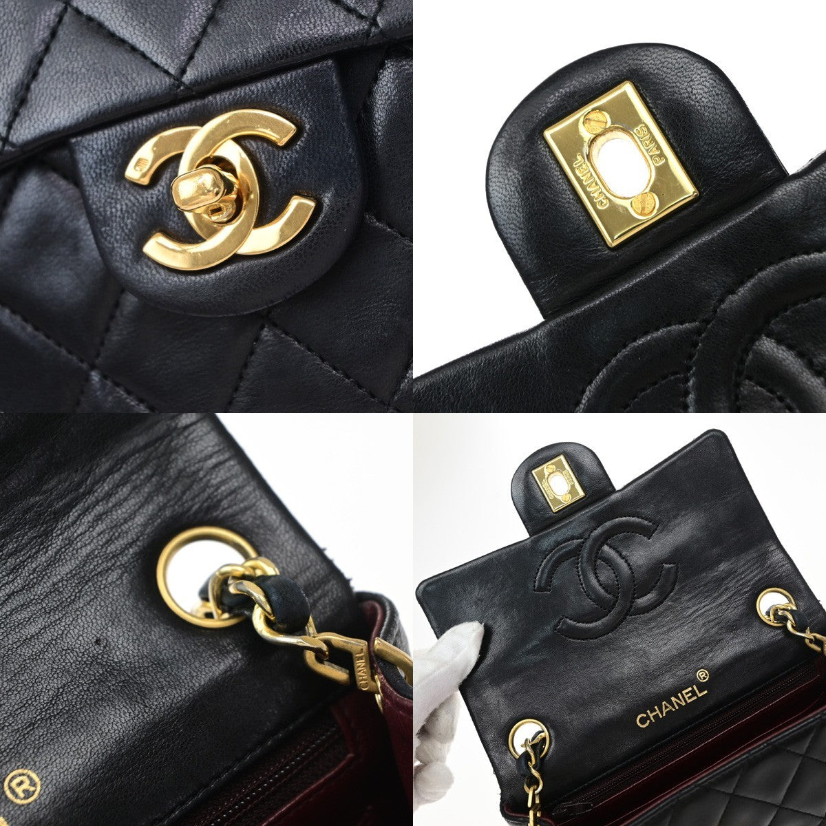 CHANEL CC Mini Matelasse Chain Shoulder Bag Leather Black GHW Vintage 805RP189