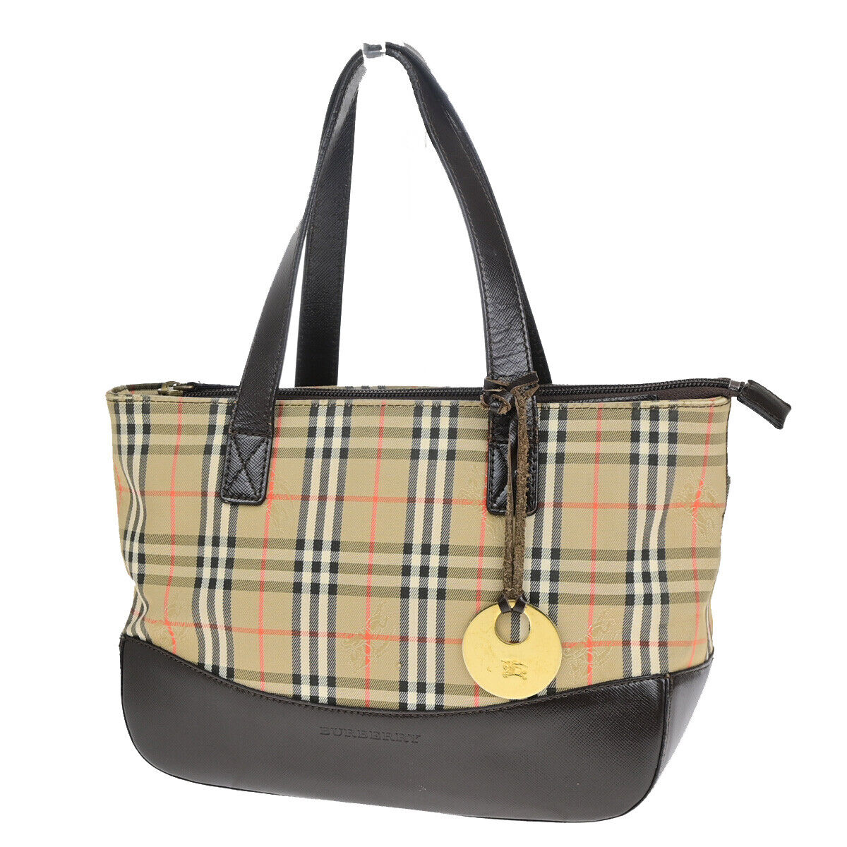 BURBERRY Logo Hand Bag Nova Check Leather Brown GHW 04SJ213
