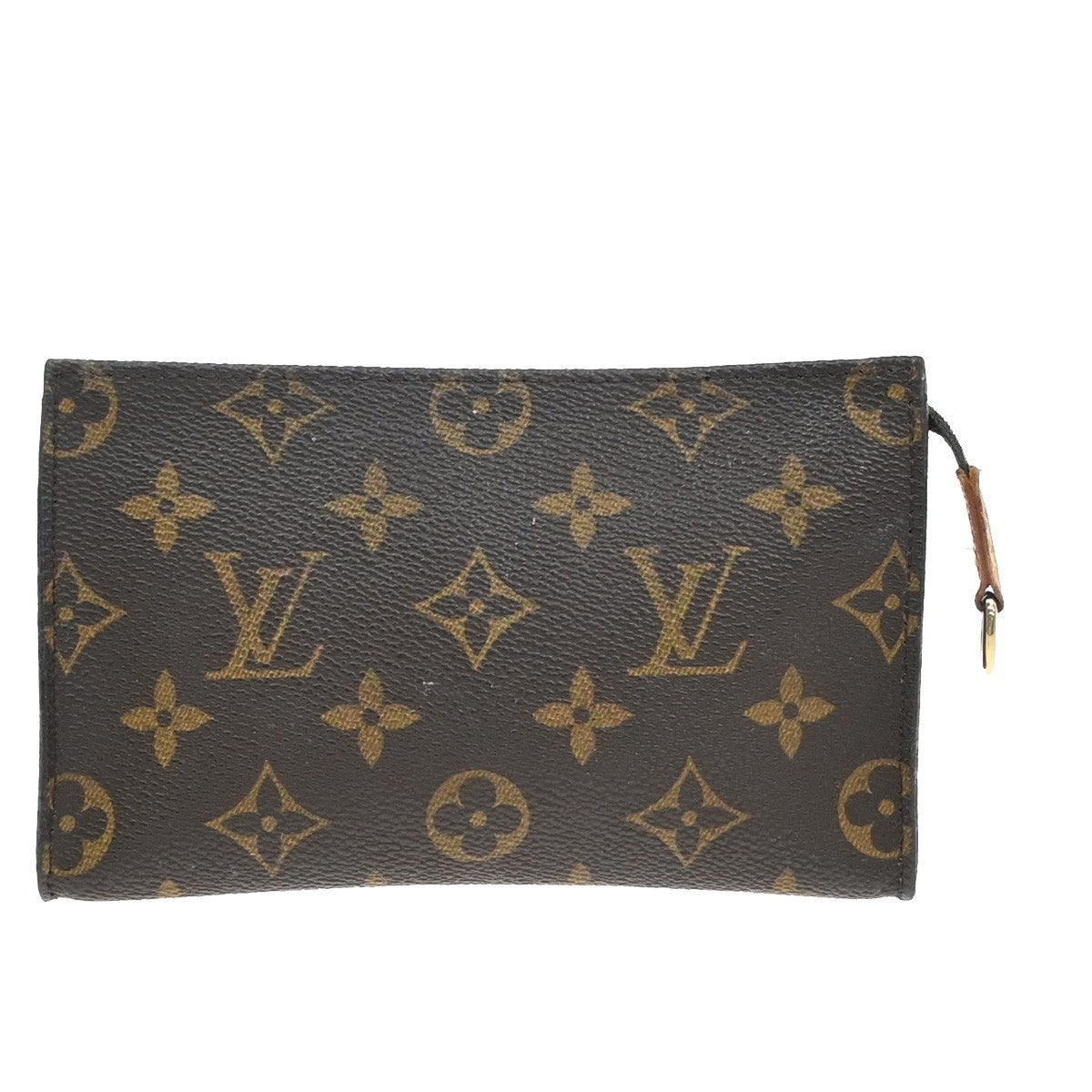 LOUIS VUITTON LV Logo Bucket PM Pouch Bag Monogram Leather Brown Gold 05EG107