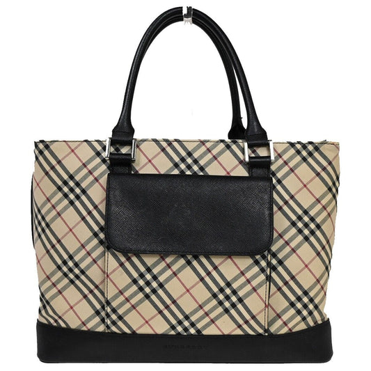 BURBERRY Logo Nova Check Hand Tote Bag Canvas Leather Beige Black Silver 69HB709